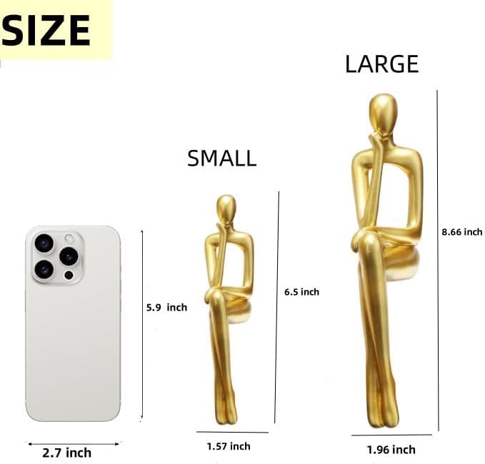 Prettidecor Gold Home Decor Thinker Statue Accents, Set of 3 Thinker Sculptures Office Decor Modern Abstract Resin Decoration on Shelf Table Desk for Living Room Office Bedroom (Small Gold) - Image 5